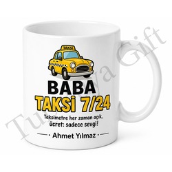 Baba Taksi 7/24 Yazılı Komik Kupa Bardak Babalar Günü Hediyesi