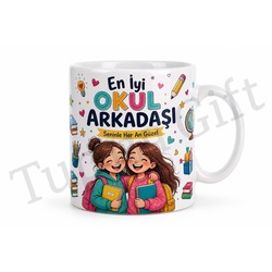 Okul Arkadaşına Hediye Özel Baskılı Kupa Bardak Arkadaşlık Hediyesi