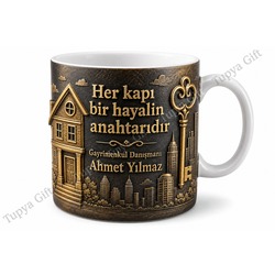 Emlakçıya Hediye Kişiye Özel Baskılı Kupa Bardak Gayrimenkul Danışmanı