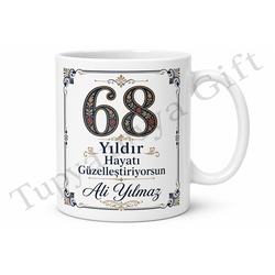 Geleneksel Baskılı 68 Yaş Doğum Günü Hediyesi Çay Kupası Bardak