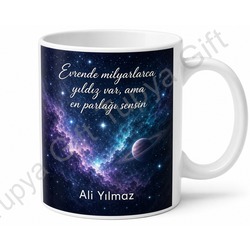Uzay Temalı Baskılı Kupa Bardak Hediye Galaksi Desenli Porselen Mug