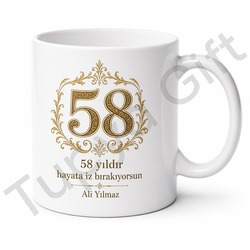 Klasik Tasarımlı 58 Yaş Doğum Günü Hediyesi Kupa Bardak Özel Baskılı