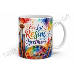 Resim Öğretmenine Hediye Özel Tasarım Sublimation Baskılı Kupa Bardak Sanat Hoca