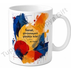 Soyut Sanat Temalı Baskılı Kupa Bardak Hediye Porselen Mug Sanatsal Tasarım