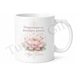 Lotus Çiçeği Temalı Meditasyon Kupası Özel Baskılı Porselen Bardak Hediye