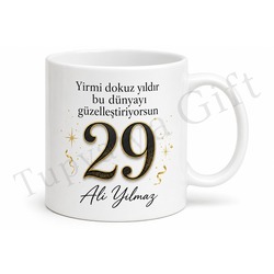 Yazılı Baskılı 29 Yaş Doğum Günü Hediyesi Arkadaşa Kupa Bardak