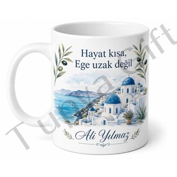 Ege Temalı Baskılı Kupa Bardak Hediye Porselen Mug Ege Denizi Tasarım