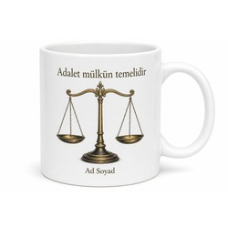 Avukatlara Özel Adalet Terazisi Baskılı Hediye Kupa Bardak Avukat Hediyesi