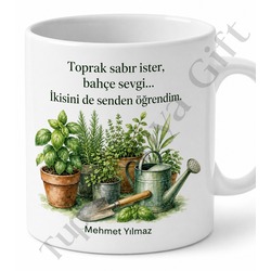Bahçıvan Baba Yazılı Yeşillik Temalı Kupa Bardak Babalar Günü Hediye