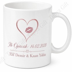 İlk Öpücük Tarihi Yazılı Çiftlere Özel Kupa Bardak Sevgiliye Hediye