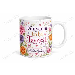 Teyzeme Hediye İsme Özel Baskılı Kupa Bardak Teyze Hediyesi Porselen Mug