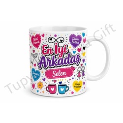 En İyi Arkadaşa Hediye İsme Özel Baskılı Kupa Bardak Arkadaşlık Hediyesi