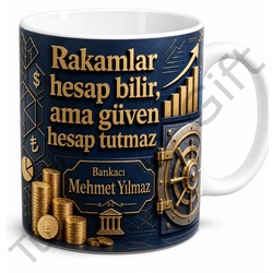 Bankacıya Hediye Kişiye Özel Baskılı Kupa Bardak Finans Temalı Özel Tasarım