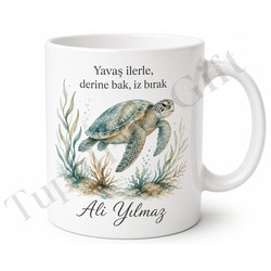 Kaplumbağa Temalı Baskılı Kupa Bardak Özel Tasarım Hediye Porselen Mug