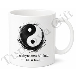 Yin Yang Temalı Kupa Seti Baskılı Porselen Bardak Hediye