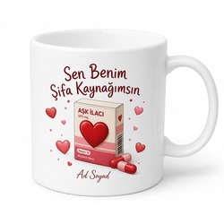 Sen Benim Şifa Kaynağımsın İlaç Kutusu Kalp Temalı Esprili Aşk Kupası Hediye