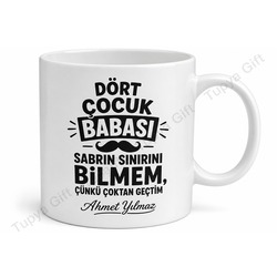 Dört Çocuk Babası Yazılı Komik Kupa Bardak Babalar Günü Hediyesi