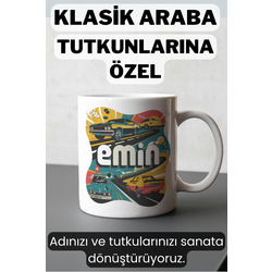 Kişiye Özel Retro Araba Tasarımlı İsimli Kupa - Klasik Araba Tutkunlarına Özel Hediye