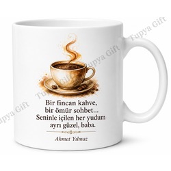 Baba ve Sabah Kahvesi Temalı Kupa Bardak Babalar Günü Hediyesi Özel Tasarım