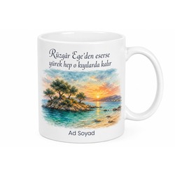 İzmir Dikili Kalem Adası Bademli Ilıcası Çandarlı Körfezi Ege İncisi Yazlık Kupa Bardak Hediye