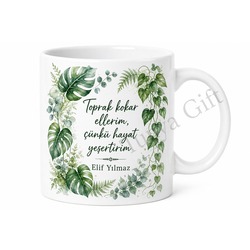 Bitki Sever Temalı Baskılı Kupa Bardak Hediye Çiçek Doğa Porselen Mug