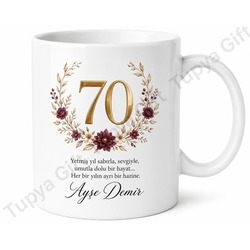 70 Yaş Doğum Günü Hediyesi Büyük Yaş Dönümü Özel Baskılı Kupa Bardak