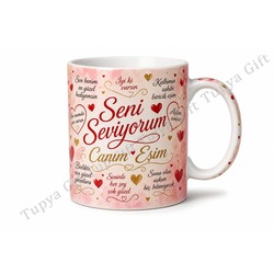 Eşe Hediye Kişiye Özel Romantik Yazılı Kupa Bardak Sevgiliye Hediye