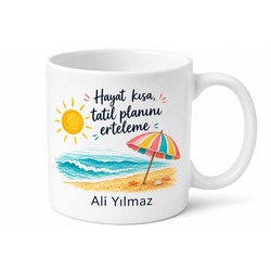 Yaz Güneşi Plaj Şemsiyesi Çizimli Tatil Planı Yapanlar Kupa Bardak Hediye