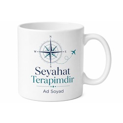 Travel Is My Therapy Yazılı Seyahat Terapimdir Baskılı Porselen Kupa Bardak Hediye