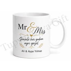 Mr ve Mrs Yazılı Kupa Bardak Sevgiliye Hediye Özel Tasarım Baskılı Kupa