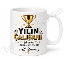 Yılın Çalışanı Yazılı Komik Baskılı Kupa Bardak Ofis Hediye Esprili Mug