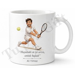 Tenis Oynayan Baba Temalı Kupa Bardak Babalar Günü Özel Hediye