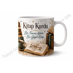 Kitap Kurdu Okuma Temalı Kişiye Özel Baskılı Kupa Bardak Hediye