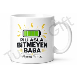 Pil Dolu Baba Yazılı Enerji Temalı Kupa Bardak Babalar Günü Hediye