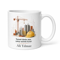 Şantiye Şefi İnşaat Mühendisi Temelden Çatıya Orkestra Şefi İsme Özel Kupa Bardak Hediye