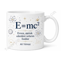 E=mc2 Temalı Fizik Sever Hediyesi Baskılı Porselen Kupa Bardak