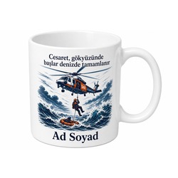 Helikopterle Kurtarma Dalıcısı Gökyüzünden Suya İnen İsme Özel Kupa Bardak Hediye