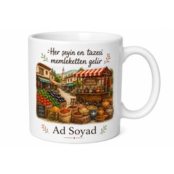 Memleket Pazarı Temalı Renkli Kupa Bardak Nostaljik Hediye Bardak