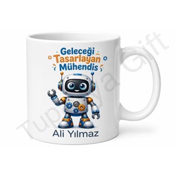 Robot Temalı Çocuk Hediyesi Baskılı Porselen Kupa Bardak Özel Tasarım