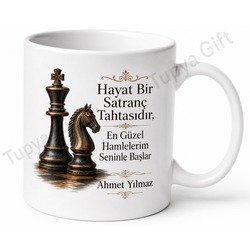 Satranç Oynayan Baba Temalı Kupa Bardak Babalar Günü Hediyesi Özel Tasarım