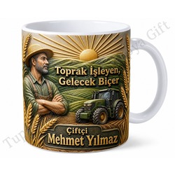 Çiftçiye Hediye Kişiye Özel Baskılı Kupa Bardak Çiftçi Hediyesi