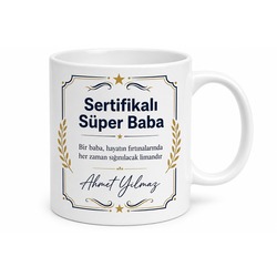 Sertifikalı Süper Baba Yazılı Kupa Bardak Babalar Günü Hediyesi Porselen