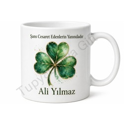 Dört Yapraklı Yonca Baskılı Kupa Bardak Şans Hediye Özel Tasarım Mug