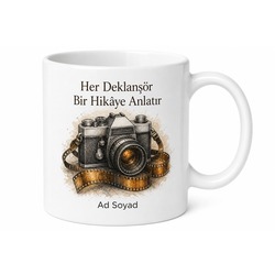 İsimli Kamera Desenli Baskılı Kupa Bardak Fotoğrafçıya Özel Hediye