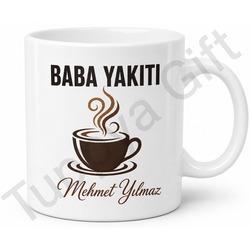 Baba Yakıtı Kahve Yazılı Kupa Bardak Babalar Günü Özel Hediye Porselen