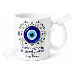Nazar Boncuğu Desenli Baskılı Kupa Bardak Özel Tasarım Hediye