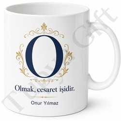 O Harfi Baskılı Kişiye Özel Porselen Kupa Bardak Harf Hediye