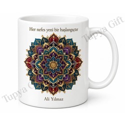 Mandala Desenli Baskılı Kupa Bardak Hediye Porselen Meditasyon Yoga Huzur
