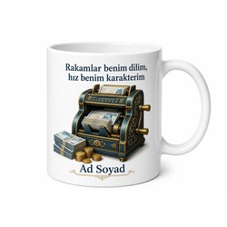 Bankacı Gişe Memuruna Hediye Para Sayma Makinesi Temalı Özel Tasarım Kupa Bardak