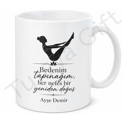 Pilates Temalı Baskılı Kupa Bardak Hediye Pilates Severlere Özel Tasarım